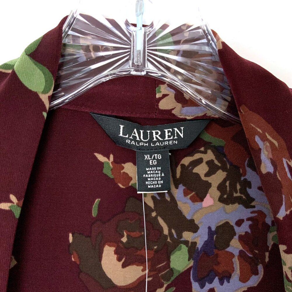 New Lauren Ralph Lauren Floral Stretch Jersey Tie-Neck Long Sleeve Blouse Sz XL - Picture 6 of 16